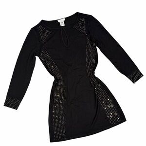 Y2K Cache Black Studded Bodycon Dress Edgy Glam Night Out Mini Size XS